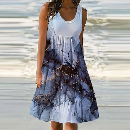 

Women's Shift Dress Knee Length Dress Blue Purple Yellow Wine Dark Green Sleeveless Floral Pocket Print Spring Summer U Neck Casual Vacation 2022 S M L XL XXL 3XL