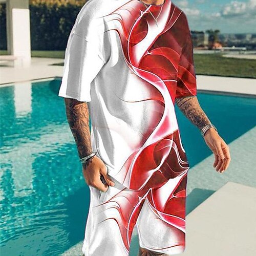 

Men's T-shirt Suits Tennis Shirt Graphic Gradient Crew Neck Blue Red Black 3D Print Street Daily Short Sleeve Print Clothing Apparel 2pcs Basic Fashion Lightweight Casual / Summer / Spring / Summer