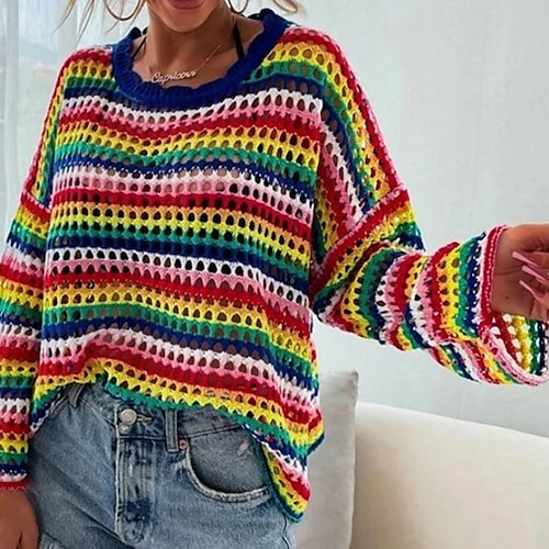 

Mujer Suéter de punto Puente Croché Tejer De Punto Delgado Arco iris Cuello Barco Elegante Casual Exterior Festivos Invierno Otoño Amarillo S M L / Manga Larga / Ajuste regular