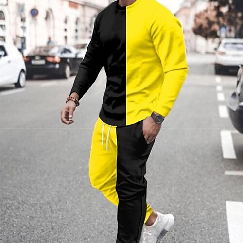 

Men's Tracksuit Hoodies Set Graphic Patterned Geometric 2 Piece Print Sports Outdoor Casual Sports 3D Print Sportswear Basic Essential Hoodies Sweatshirts Black Gray Yellow