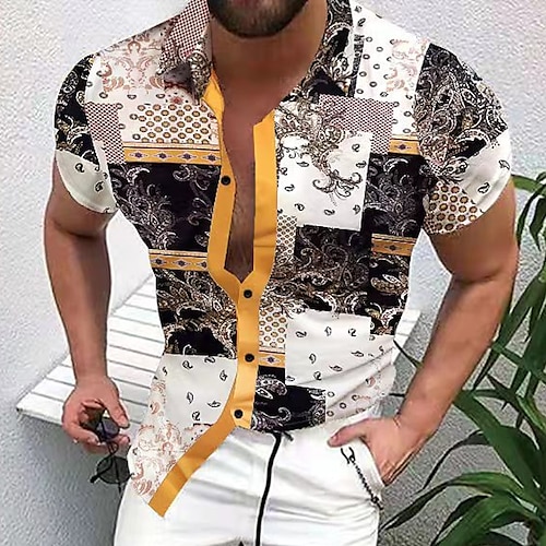 

Men's Shirt Graphic Shirt Graphic Turndown White 3D Print Outdoor Street Short Sleeve Button-Down Print Clothing Apparel Fashion Designer Casual Breathable