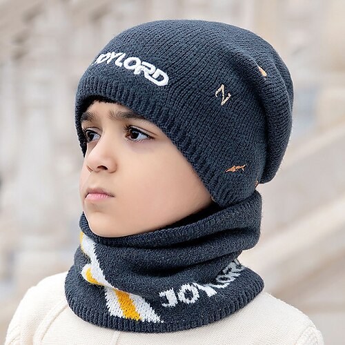 

2pcs/set Knitted Hat Ring Scarf Sets Kids Turban Beanie Cap Children Girls Boys Elastic Autumn Winter Soft Keep Warm Hat (Cap Circumference 54-56CM)