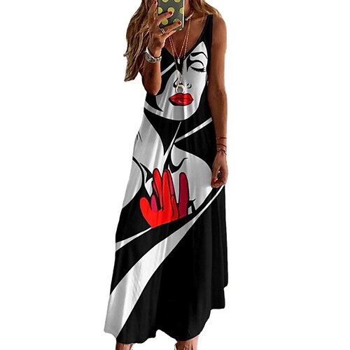 

Women's Casual Dress Swing Dress Sundress Long Dress Maxi Dress Black And White Sleeveless Backless Spring Summer V Neck 2022 S M L XL XXL 3XL