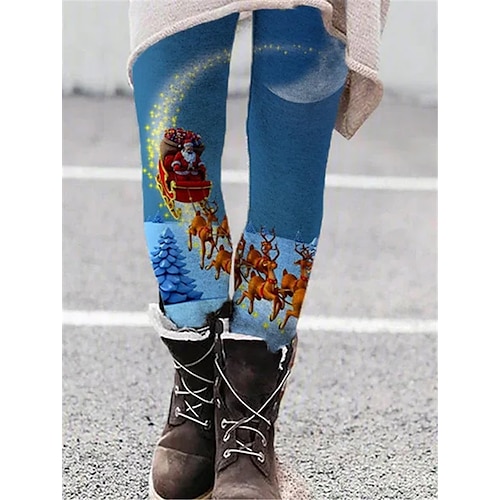 

Women's Tights Leggings Blue Dark Blue Brown Mid Waist Fashion Christmas Gifts Casual Print Micro-elastic Full Length Comfort Santa Claus S M L XL XXL / Slim