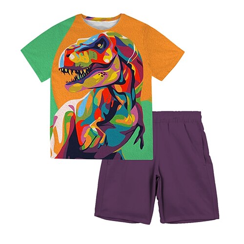 

Kids Boys T-shirt Shorts Clothing Set 2 Pieces Short Sleeve Blue Yellow Navy Blue Dinosaur Animal Crewneck Print Street Sports Vacation Fashion Comfort Cool Daily 3-13 Years