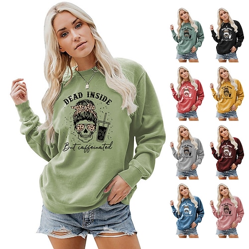

Women's Sweatshirt Pullover Leopard Skull Letter Print Casual Sports Hot Stamping Casual Streetwear Hoodies Sweatshirts Wine Red Green White