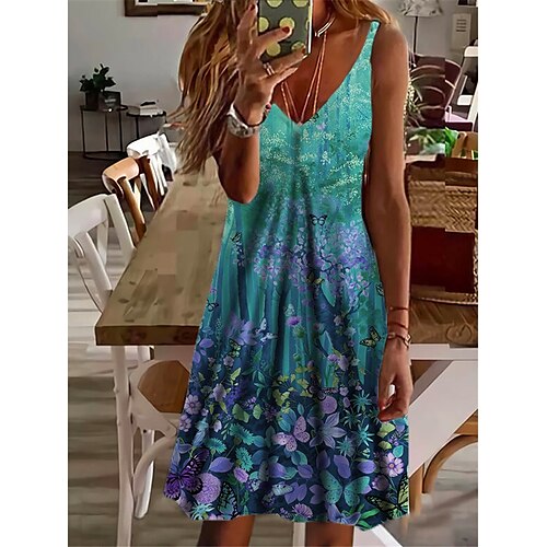 

Women's Casual Dress Shift Dress Slip Dress Mini Dress Green Sleeveless Floral Print Spring Summer Spaghetti Strap 2022 S M L XL XXL 3XL