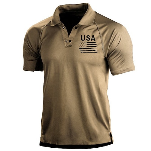 

Men's Collar Polo Shirt Golf Shirt Flag Turndown Khaki 3D Print Outdoor Street Short Sleeves Button-Down Print Clothing Apparel Fashion Designer Casual Breathable / Summer / Spring / Summer