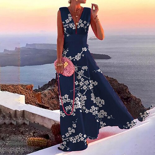 

Women's Swing Dress Maxi long Dress Pink Dark Green Khaki Dark Blue Light gray Dark Gray Sleeveless Floral Print Spring Summer V Neck Stylish Modern 2022 S M L XL XXL 3XL