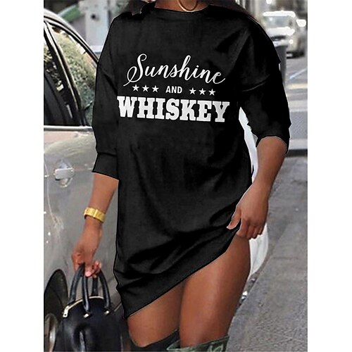 

Women's Shift Dress Short Mini Dress Black Fuchsia Royal Blue Long Sleeve Fall Letter Print Fall Spring Crew Neck Casual Fashion 2022 S M L XL XXL 3XL