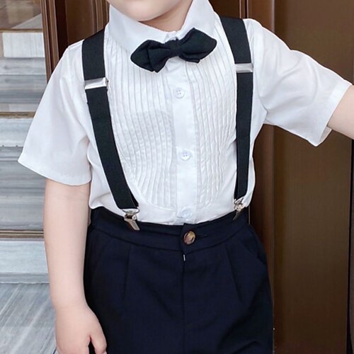 

Kids Boys Shirt Short Sleeve Solid Color White Black Children Tops Spring Summer Active Cool Daily Outdoor Regular Fit 3-10 Years