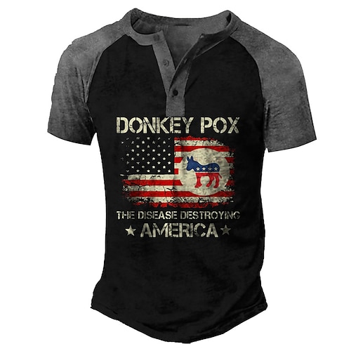 

Men's T shirt Tee Henley Shirt Tee Graphic Color Block National Flag Henley Blue Army Green Brown Gray 3D Print Plus Size Outdoor Daily Short Sleeve Patchwork Button-Down Clothing Apparel Basic