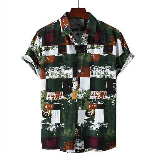 

Men's Shirt 3D Print Graphic Patterned Turndown Street Daily Button-Down Short Sleeve Tops Casual Fashion Comfortable Green / Black