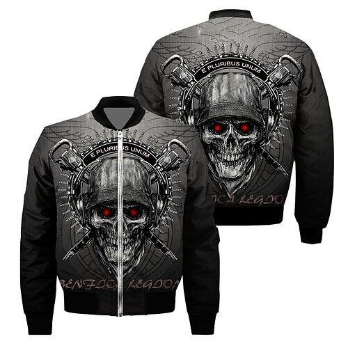 

Herren Jacke Windundurchlässig Strasse Reisverschluss Graphic Totenkopf Motiv 3D-gedruckte Grafik Ständer Strassenmode Jacken Oberbekleidung Langarm Tasche Winter