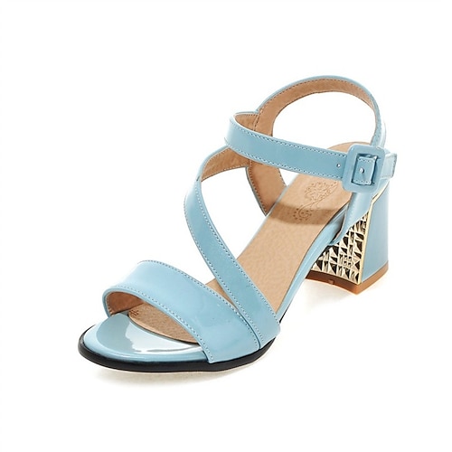 

Women's Sandals Block Heel Open Toe Minimalism Daily PU Leather Ankle Strap Spring Summer Solid Colored Green Rosy Pink Fuchsia
