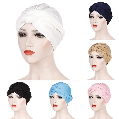 

Muslim Fashion Stretch Twist Turban Hat For Women Soft Turbante Indian Cap Islamic Hijab Bonnet Femme Musulman Head Wraps