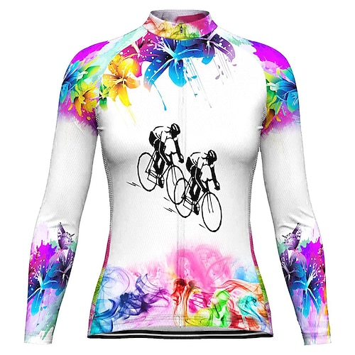 

21Grams Women's Cycling Jersey Long Sleeve Bike Top with 3 Rear Pockets Mountain Bike MTB Road Bike Cycling Breathable Quick Dry Moisture Wicking White Graphic Patterned Spandex Polyester Sports