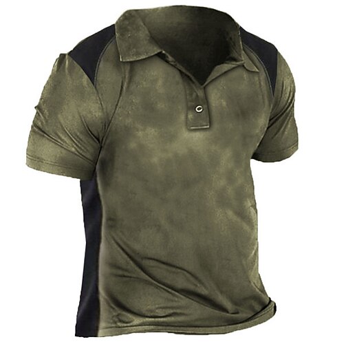 

Men's Collar Polo Shirt Golf Shirt Color Block Turndown Army Green 3D Print Outdoor Street Short Sleeves Button-Down Print Clothing Apparel Fashion Designer Casual Breathable / Summer / Spring