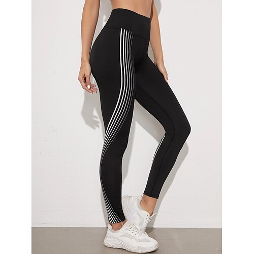 

Women's Yoga Pants Tummy Control Butt Lift High Waist Yoga Fitness Gym Workout Leggings Bottoms Stripes Black Sports Activewear High Elasticity Skinny / Athletic / Athleisure