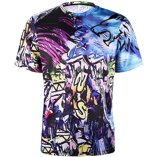 

21Grams Men's Downhill Jersey Short Sleeve Mountain Bike MTB Road Bike Cycling Violet Wolf Graffiti Bike Jersey Breathable Quick Dry Moisture Wicking Polyester Spandex Sports Wolf Graffiti Clothing