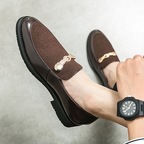 

Men's Loafers Slip-Ons British Style Plaid Shoes British Party Evening Office Career PU Black Brown Fall