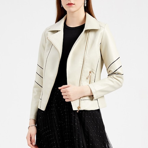 

Women's Faux Leather Jacket Street Daily Going out Pocket Zipper Turndown Chic & Modern Solid Color Regular Fit Outerwear Long Sleeve Winter Fall Green Black Red S M L XL XXL 3XL