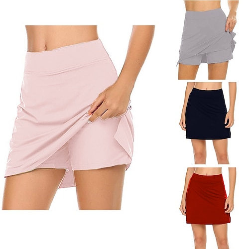

Women's Yoga Shorts Yoga Skirt 2 in 1 Tummy Control Butt Lift Quick Dry High Waist Yoga Fitness Gym Workout Skort Bottoms Gray Rosy Pink Burgundy Sports Activewear Stretchy Skinny / Athletic