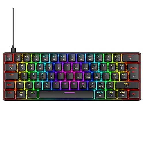 

Wired Mechanical Keyboard Gaming Keyboard Computer Keyboard Ergonomic Programmable RGB Backlit Keyboard with USB Powered 62 Keys