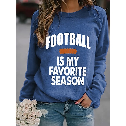 

Women's Sweatshirt Pullover Active Streetwear Monograms Print Green Blue Khaki Football Football Is My Favorite Season Daily Round Neck Long Sleeve S M L XL XXL