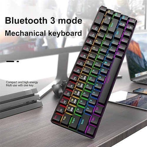 

Wired Wireless Triple Mode Bluetooth / 2.4G / USB Mechanical Keyboard Computer Keyboard Ergonomic Multicolor Backlit Keyboard with Built-in Li-Battery Powered USB Powered 68 Keys