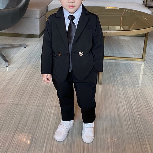 

Kids Boys Suit Blazer Clothing Set 2 Pieces Long Sleeve Black Pink Solid Color Formal Birthday Formal Gentle 2-8 Years