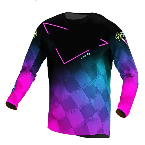 

21Grams Men's Downhill Jersey Long Sleeve Mountain Bike MTB Road Bike Cycling Purple Palm Tree Bike Jersey Breathable Quick Dry Moisture Wicking Polyester Spandex Sports Geometry Palm Tree Clothing