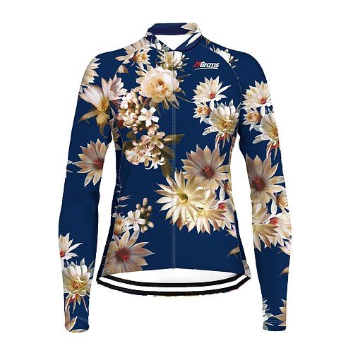 

21Grams Women's Cycling Jersey Long Sleeve Bike Top with 3 Rear Pockets Mountain Bike MTB Road Bike Cycling Breathable Quick Dry Moisture Wicking Dark Navy Floral Botanical Spandex Polyester Sports