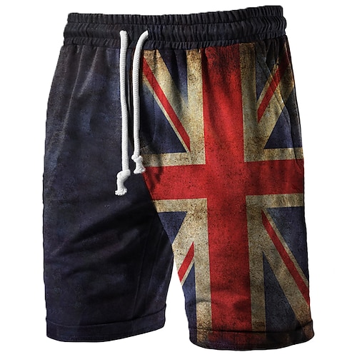

Men's Classic Style Fashion Active Shorts Drawstring Elastic Waist Print Short Pants Sports Outdoor Casual Micro-elastic National Flag Cotton Blend Comfort Breathable Mid Waist Red L XL XXL 3XL 4XL