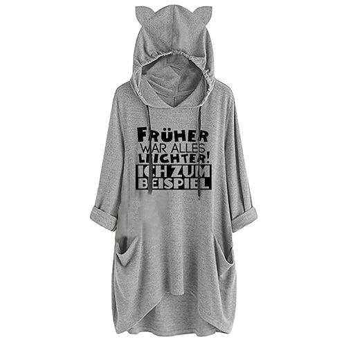 

Women's Shift Dress Short Mini Dress Gray Long Sleeve Letter Pocket Print Fall Spring Hooded Casual 2022 S M L XL XXL 3XL