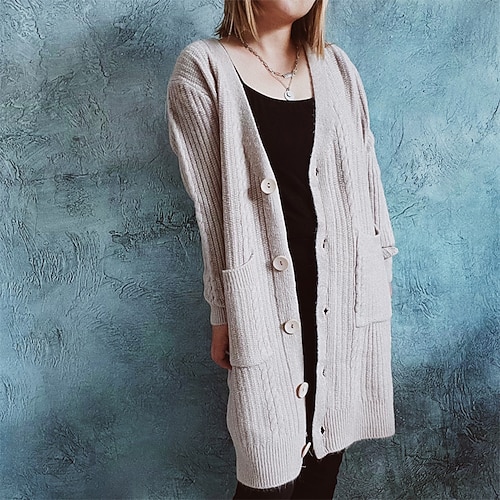 

Women's Cardigan Sweater Jumper Crochet Knit Tunic Pocket Knitted Pure Color V Neck Stylish Casual Daily Going out Fall Winter White Black S M L / Long Sleeve