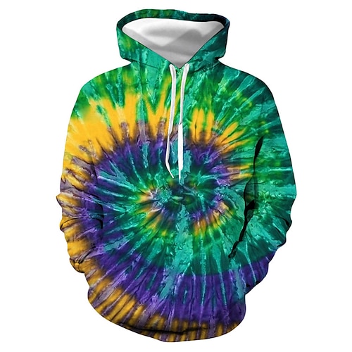 

Men's Pullover Hoodie Sweatshirt Graphic Patterned Tie Dye Print Hooded Daily Sports Streetwear 3D Print Casual Big and Tall Hoodies Sweatshirts Long Sleeve Green Blue / Spring / Summer