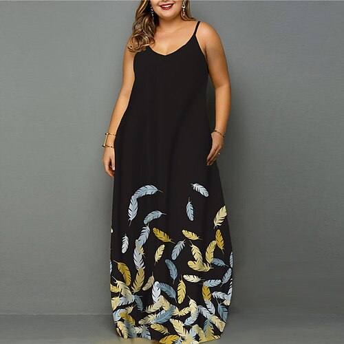 

Women's Plus Size Holiday Dress Graphic Crew Neck Print Sleeveless Spring Summer Casual Maxi long Dress Daily Vacation Dress