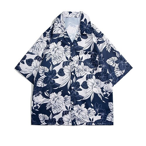

Men's Shirt 3D Print Floral Turndown Street Casual Button-Down Print Short Sleeve Tops Casual Fashion Breathable Red Navy Blue / Summer / Spring / Summer