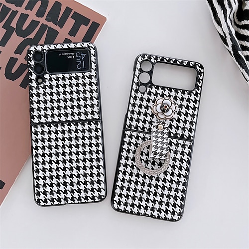 

Phone Case For Samsung Galaxy Back Cover Z Flip 3 Z Flip 4 Portable with Phone Strap Shockproof Solid Colored Flower Plastic