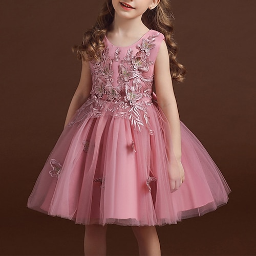 

Event / Party Engagement Party Princess Flower Girl Dresses Jewel Neck Knee Length Satin Tulle Spring Summer with Bow(s) Appliques Cute Girls' Party Dress Fit 3-16 Years