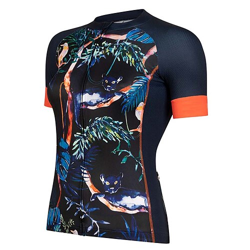 

21Grams Women's Short Sleeve Cycling Jersey Bike Top with 3 Rear Pockets Mountain Bike MTB Road Bike Cycling Breathable Quick Dry Moisture Wicking Dark Navy Floral Botanical Spandex Polyester Sports