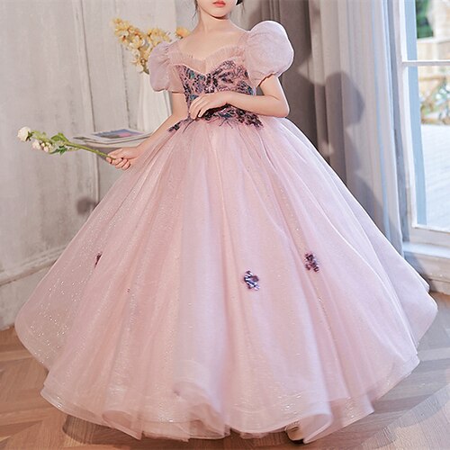 

Party Event / Party Princess Flower Girl Dresses V Neck Floor Length Organza Spring Summer with Appliques Paillette Cute Girls' Party Dress Fit 3-16 Years