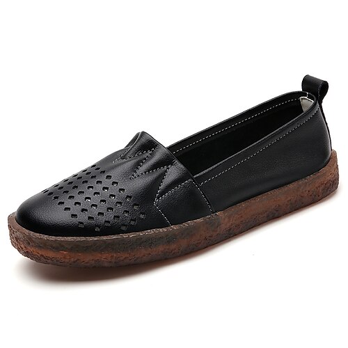 

Women's Slip-Ons Outdoor Daily Summer Lace Flat Heel Round Toe Minimalism Sweet Traveling Walking Shoes Leather Loafer Solid Colored Black Beige White