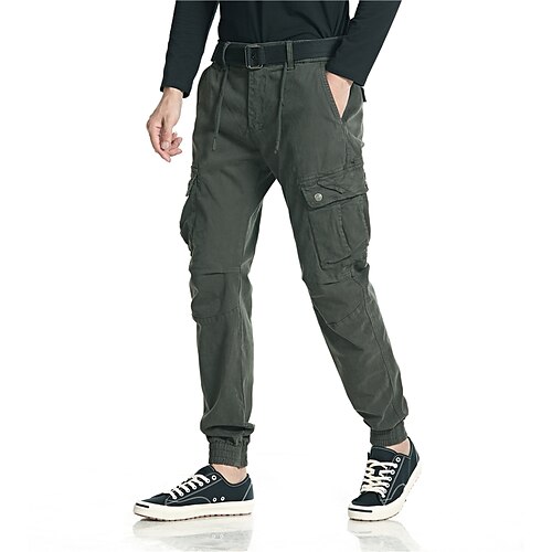 

Men's Cargo Pants Work Pants Track Pants Military Winter Outdoor Ripstop Breathable Multi Pockets Sweat wicking Pants / Trousers Bottoms Drawstring Full Length Elastic Waist Black Army Green Elastane