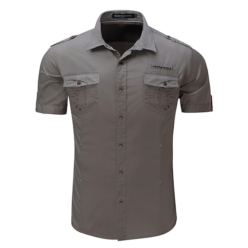 

Men's Hiking Shirt / Button Down Shirts Tactical Military Shirt Short Sleeve Top Outdoor Breathable Quick Dry Multi Pockets Sweat wicking Summer Cotton Black Gray khaki Climbing Camping / Hiking