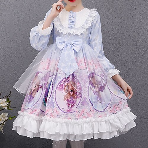 

Kids Little Girls' Dress Graphic Patterned A Line Dress Special Occasion School Print Purple Asymmetrical 3/4 Length Sleeve Princess Costume Dresses Summer Regular Fit 3-12 Years