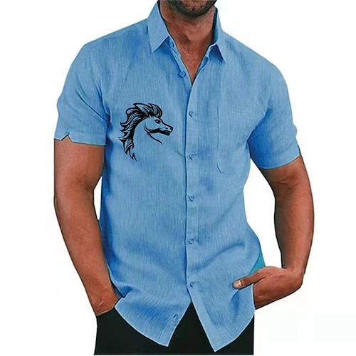 

Men's Shirt Solid Color Horse Turndown Street Casual Button-Down Print Half Sleeve Tops Designer Casual Fashion Breathable Sea Blue White Black / Summer