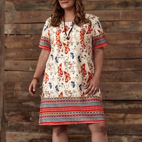 

Mujer Vestido informal Vestido de cambio Rojo Manga Corta Animal Estampado Primavera Verano Cuello Barco Fin de semana Holgado 2022 L XL 2XL 3XL 4XL 5XL