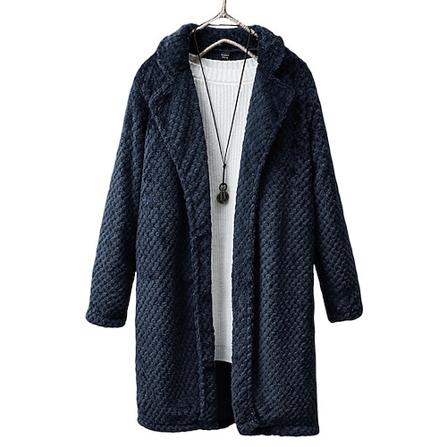 

Women's Coat Teddy Coat Regular Classic Coat Blue Active Street Fall Open Front Flat collar Regular Fit S M L XL XXL